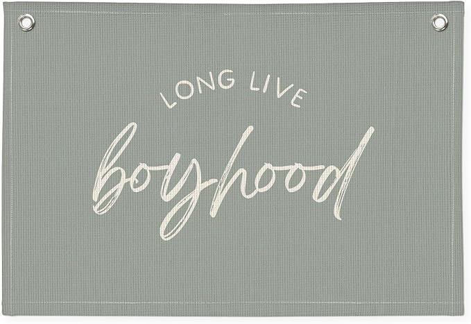 Long Live Boyhood Banner - Boys & Toddler Boy Room Decor - Linen Canvas Wall Hanging Flag