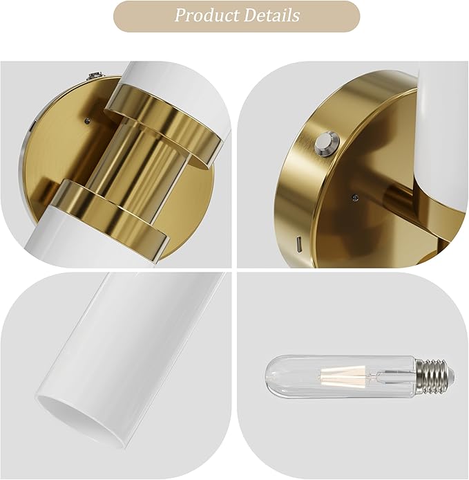 Rayogale Gold Wireless Battery Operated Wall Sconce with Remote Control | Dimmable Rechargeable Wall Lights Set of 2, Timer, No Hardwire, Touch, 8000mAh, 3000K, White Glass, Emergency, 16.5 Inch