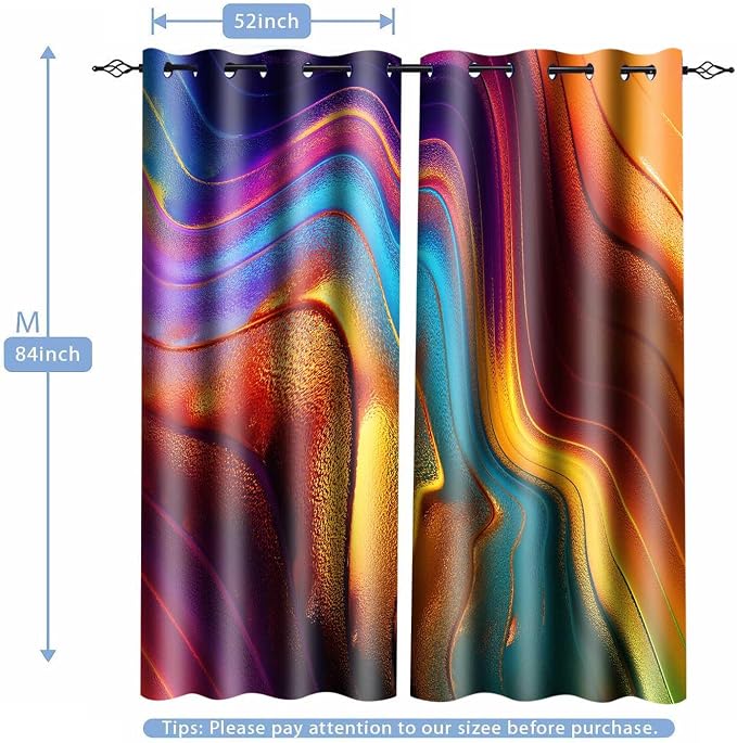 Colourful Fluid Curtains Modern Art Theme Abstract Blackout Drapes Nordic Design Stained Rainbow Glass Fluid Window Drapes for Bedroom Living Room Guest Room 2Panel 52x84inch CLOKMS0239 | Nordic Design Stained Rainbow Glass Fluid Window Drapes for Bedr...