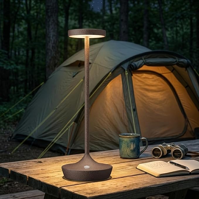 Rechargeable Cordless Table Lamp, 6000mAh Battery Powered LED Desk Lamp, Portable Metal Touch Lamp with 3-Level Dimming, Waterproof Outdoor Light for Patio, Restaurant, Dining (2 Rust)