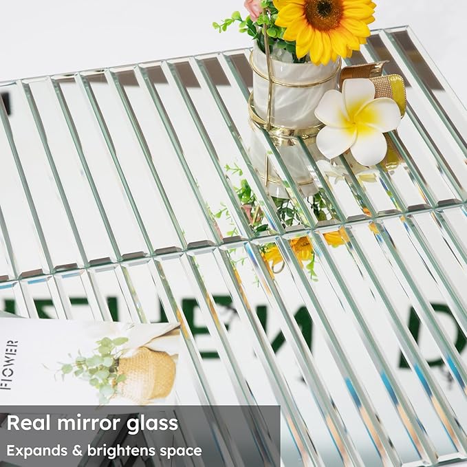 Diflart Mirror Peel and Stick Tile, 1.8 x 11.8 Inch, Beveled Mirror Strip Backsplash Tiles for Kitchen Bathroom Bar Accent Wall, Pack of 5 Sheets (Silver, 1.18x11.8 Inch)