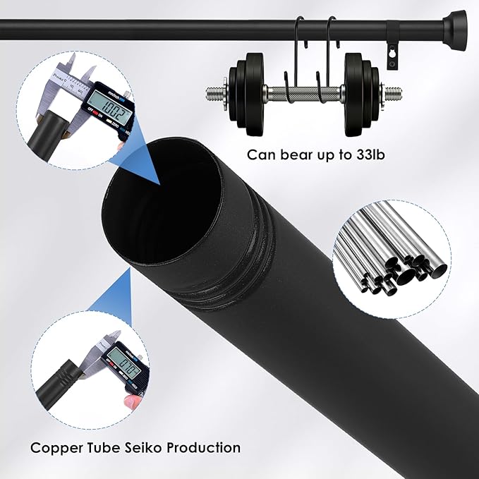 Rustic Curtain Rod, Industrial Curtain Rods for Windows 144 to 168 Inches, Blackout Wrap Around Curtain Rod, for Indoor and Outdoor, Simple Modern Design, 30 to 168 Inches, Black