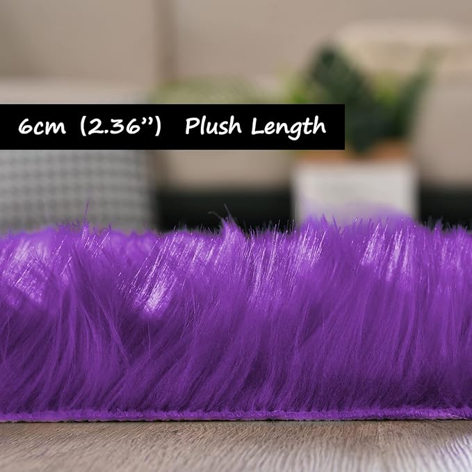Goolela Purple Area Rug 9x12 Fluffy Fuzzy Furry Carpet for Bedroom Living Room Faux Sheepskin Fur Plush Rectangle