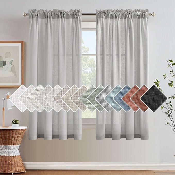 H.VERSAILTEX Light Filtering Linen Textured Curtains for Living Room Window Treatment Natural & Durable Privacy Added Draperies/Drapes/Panels/Treatment, Rod Pocket (2 Pack, 52 x 54 Inch, Dove)