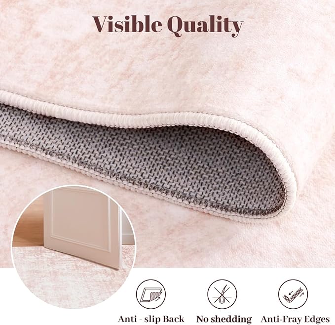 Homemate Washable Rug 9x12 Area Rugs - Vintage Faux Wool Rugs for Living Room Bedroom Dining Room - Non Slip Foldable Carpet Indoor Area Rug for Home Decor（9'x12', Pink