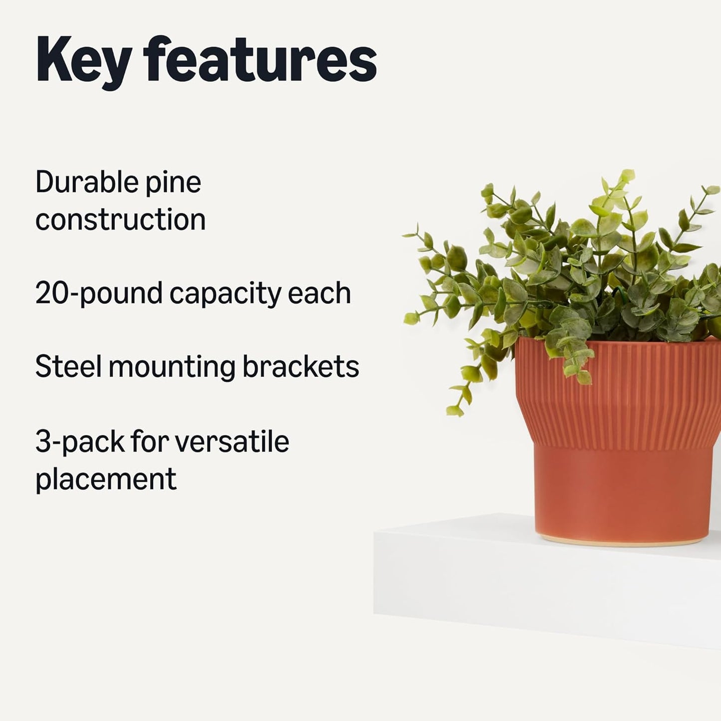 Amazon Basics Wood Floating Wall Shelves, Pack of 3, White, 15.8" x 5" x 1.8"