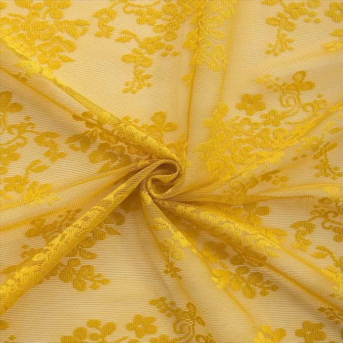 YJ YANJUN Vintage Lace Curtains 96 Inches Long-Victorian Floral Mustard Yellow Sheer Curtain Panels for Living Room Bedroom,Light Filtering, Retro Mid Century Modern Summer Drapes2 Panels 52W x 96L