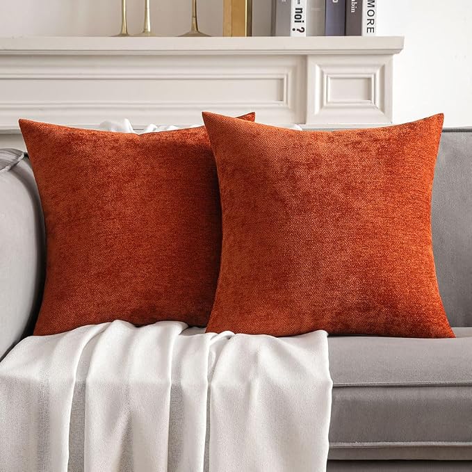 MIULEE Pack of 2 Terracotta Decorative Pillow Covers 20x20 Inch | Soft Chenille Couch Throw Pillows Farmhouse Cushion Covers for Home Decor Sofa Bedroom Living Room
