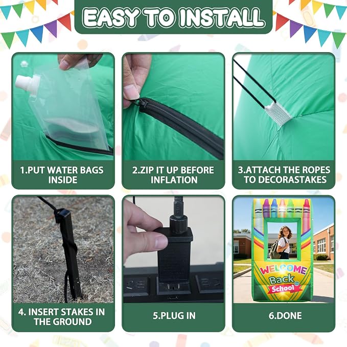 5.9FT Inflatable Crayon Photo Prop, Back to School Party Decoration First Day of School Photo Booth Crayon Selfie Frames for Welcome School Party Decors Outdoor Yard Garden Decor