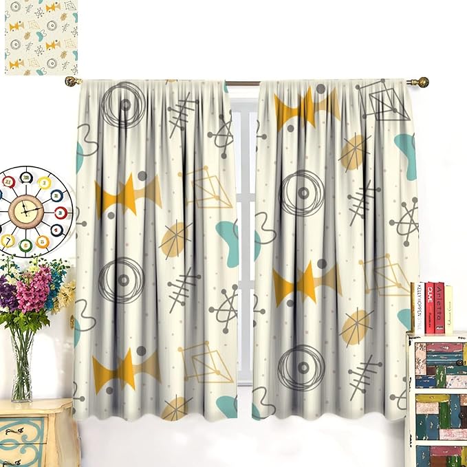 JESTRONRY Mid Century Modern Curtains,Vintage 1950s Atomic Stars Abstract Geometric Shapes Window Treatments Curtains for Living Room Bedroom Kitchen Bathroom Home Decor C 63x72in