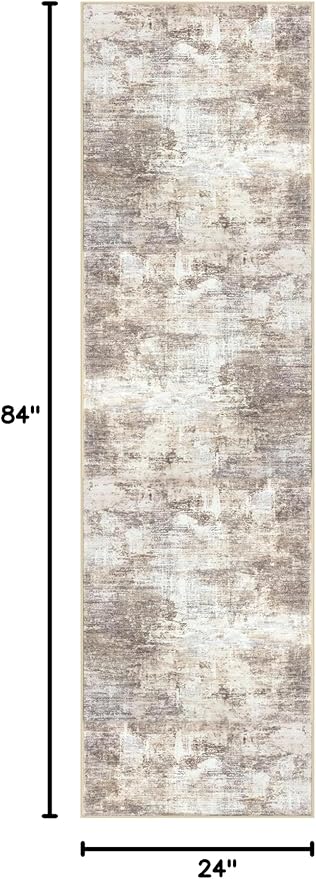IOHOUZE Abstract Runner Rug 2x7 Ft Washable Runners for Hallways, Non Slip Kitchen Runner Printed Faux Wool Entryway Runners Indoor, Modern Abstract Floor Carpet for Hall Kitchen Bedroom, Beige Brown