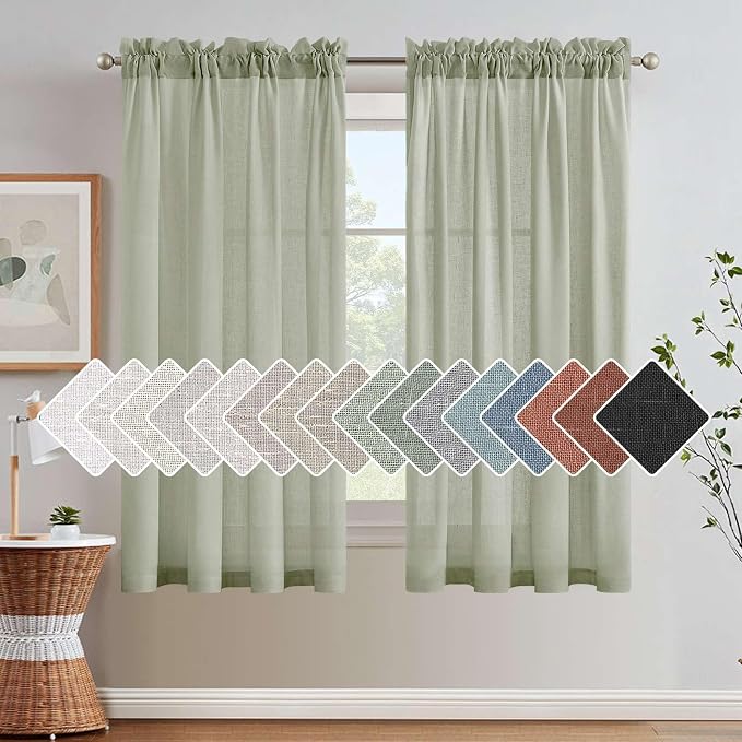 H.VERSAILTEX Light Filtering Linen Textured Curtains for Living Room Window Treatment Natural & Durable Privacy Added Draperies/Drapes/Panels/Treatment, Rod Pocket (2 Pack, 52 x 54 Inch, Sage)