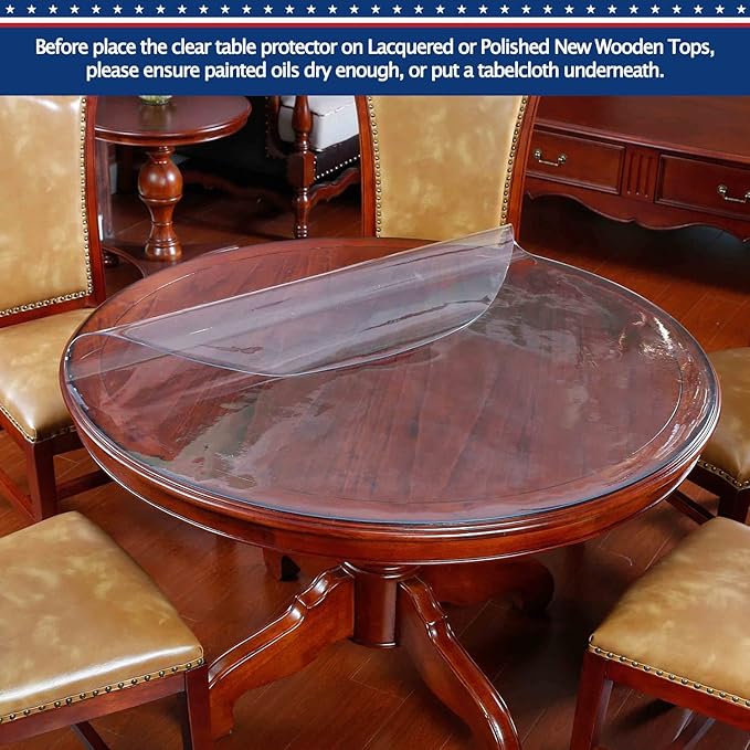 Round Clear Plastic Tablecloth Table Protector Furniture Circle Cover Vinyl Waterproof Wipeable PVC Water Heat Resistant for Dining Bed Side Table Top Topper Cover Glass Desk Mats Pad 42 Inch Diameter