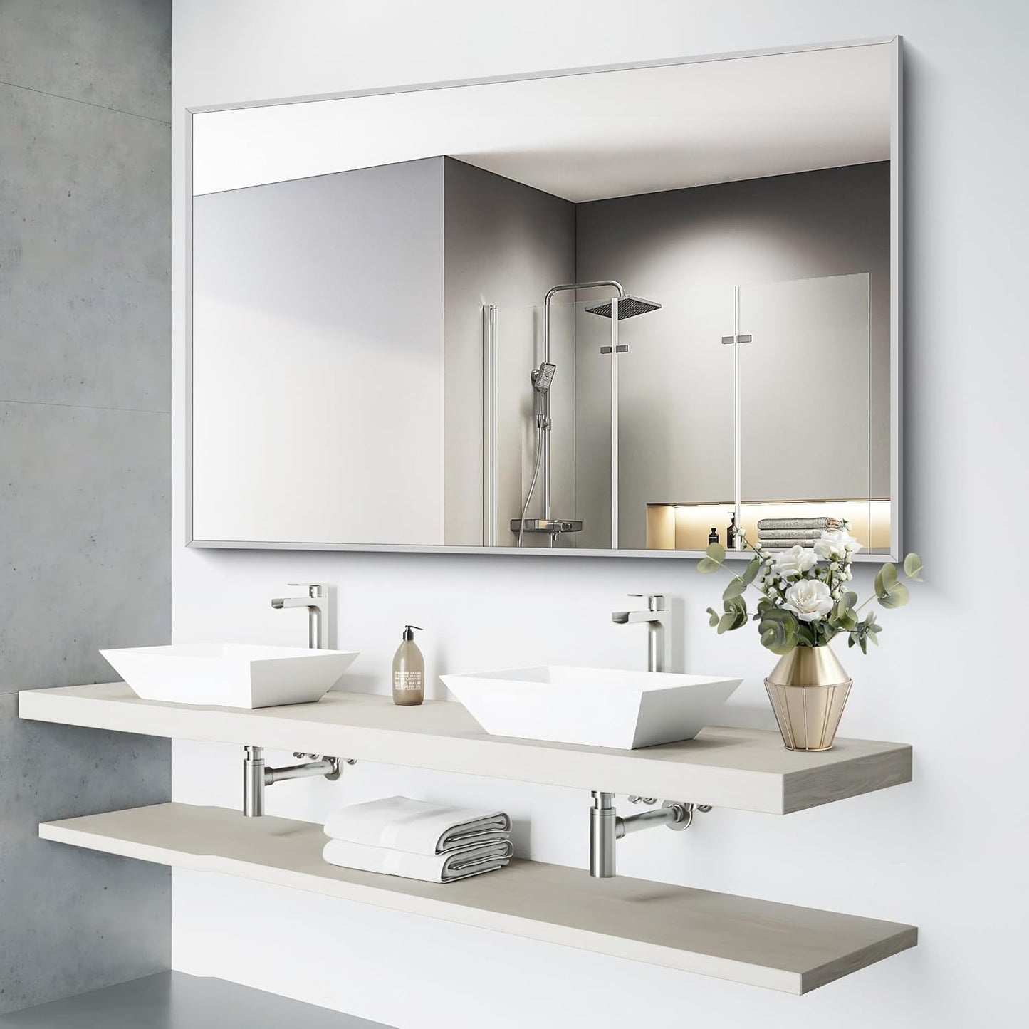 36x55inch Bathroom Mirror, Silver Rectangle Mirror with Thin Metal Frame, Large Rectangular Wall Mirrors for Bathroom, Living Room, Hair Salon, Big Mirror Hang Horizontal/Vertical