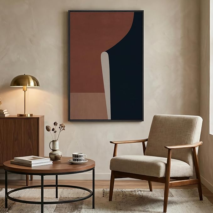 Framed Abstract Neutral Brown Wall Art for Living Room, Modern Boho Color Block Canvas Paintings Prints Artwork for Walls, Vertical Minimalist Pictures Wall Decor for Bedroom Home Office, 24x36 Inch