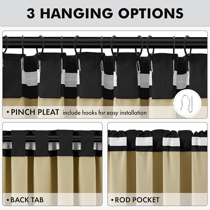 MIULEE 100% Blackout Linen Curtains for Bedroom, Black Solid Luxury Decor Thermal Insulation Room Darkening Drapes for Living Room Back Tab Rod Pocket 42 x 63 Inches, 2 Panels