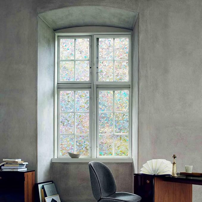 Lemon Cloud Window Privacy Film, Stained Glass Window Stickers, Decorative Rainbow Static Cling for Sun Blocking, Window Covering Prism Film, No Glue Anti-UV Tint, Half Moon Pattern, 23.6" x 157.4"