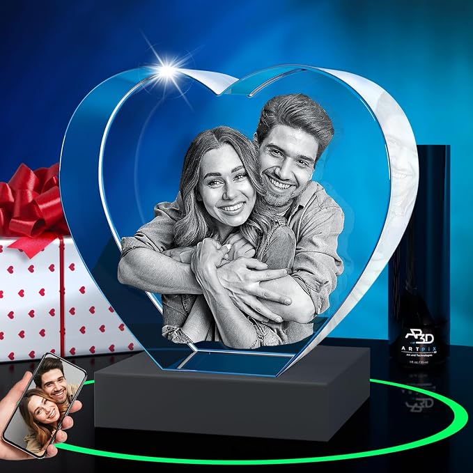 ArtPix 3D Crystal Photo, Personalized Gifts for Women, Wife, Her, Him, Men, Mom, Great Customized Gift With Your Own Photo - Anniversary, Wedding, Birthday - Custom Glass 3D Laser Etched Picture Frame