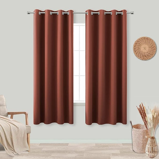 KOUFALL Boho Curtains 2 Panels,Blackout Hippie Rustic Curtains for Living Room Bedroom 63 Inch Length,Terra Cotta Rust Aztec Red