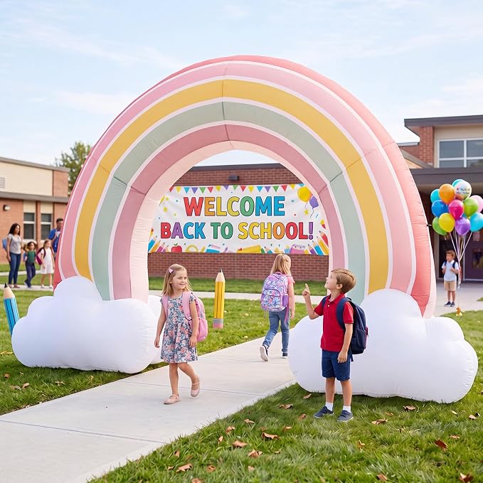 Seenelling 14 FT Boho Rainbow Theme Giant Inflatable Archway Decoration Boho Baby Shower Arch Built-in LED Lights for Bohomian Rainbow Birthday Gender Reveal Baby Shower Wedding Decor