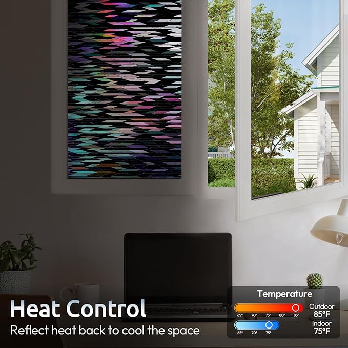 rabbitgoo Window Privacy Film, Total Blackout Window Film, Stained Glass Heat Control Glass Thermal Sticker, Room Darkening Door Cover, Anti-UV Privacy Cling with Installation Tools, 35.4" x 78.5"