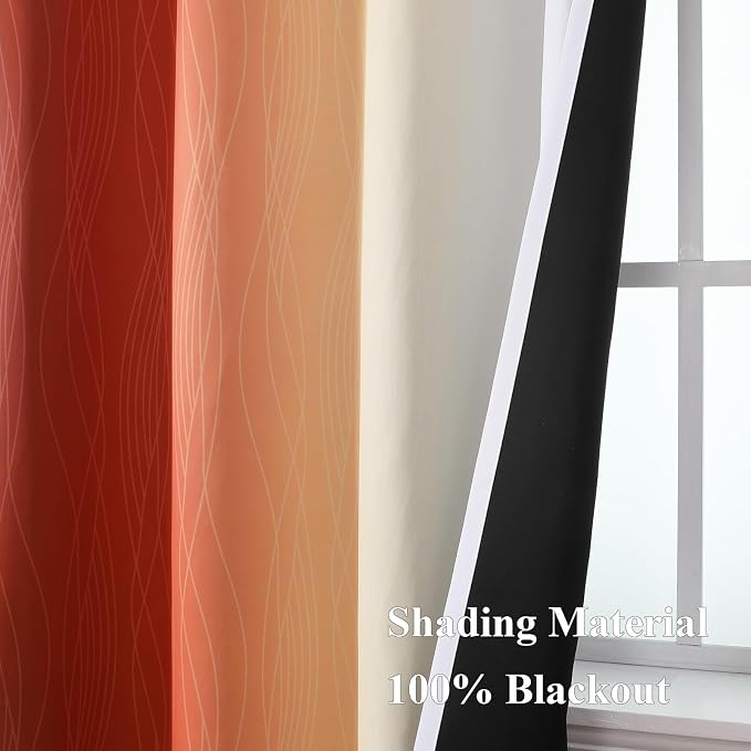 Estelar Textiler Burnt Orange and Greyish White Ombre Blackout Curtains & Drapes for Living Room, Thermal Insulated Grommet Energy Saving Window Gradient Curtains for Bedroom, 52Wx108L, 2 Panels