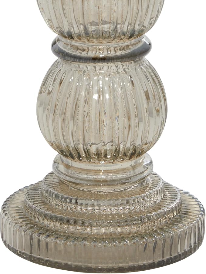 Deco 79 Glass Handmade Decorative Candle Holder Turned Style Pillar Candle Stand, Set of 3 Candlestick Holder 6", 9", 12"H, Gray