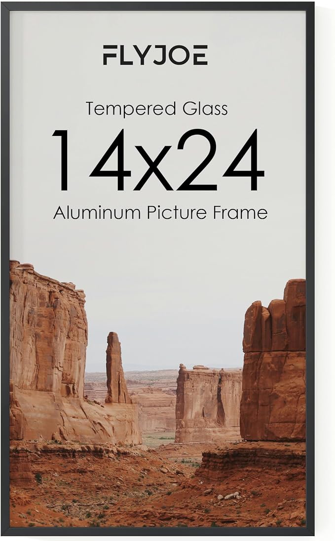 FLYJOE 14x24 Metal Picture Frame - Black Aluminum Picture Frames with Real Glass, Wall Mounting Horizontally or Vertically, Diploma, Certificates and Decor for Wall Gallery 24x14 Frame, Black