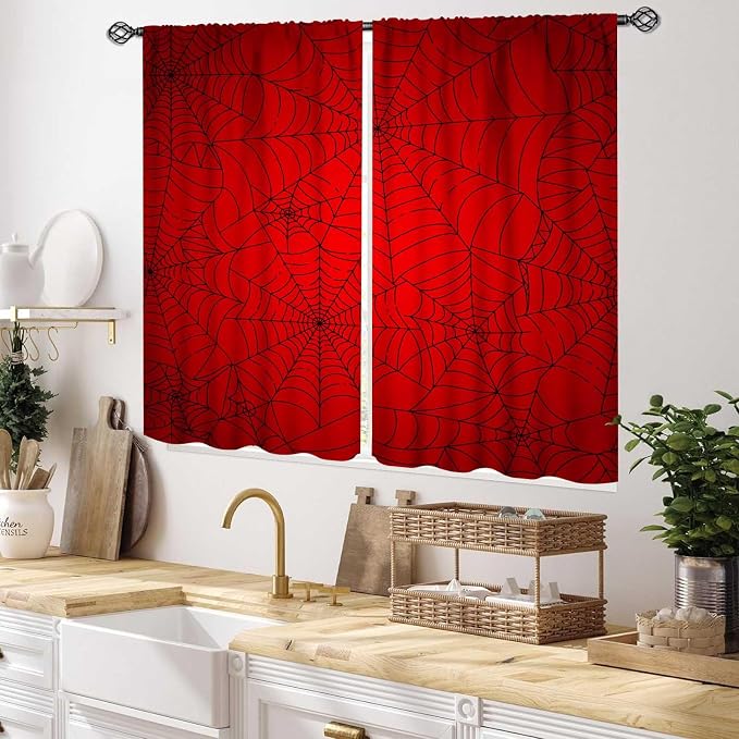 Super Hero Spider Curtains, Red Superhero Spider Web Boys Curtains for Kids Baby Room Living Room Bedroom Nursery Playroom Blackout Drapes 2 Panel Sets, 55x39 Inch