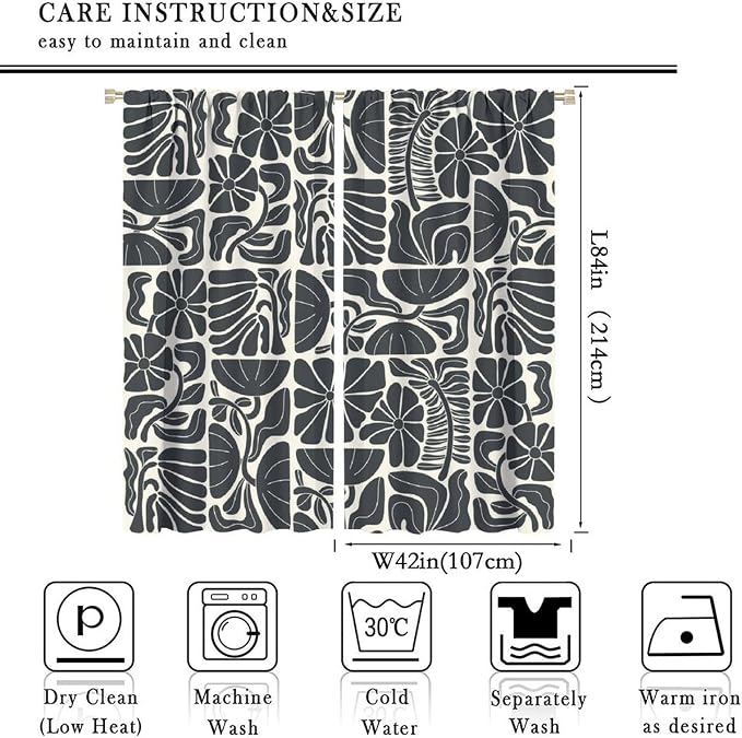 JESTRONRY Mid Century Boho Curtains, Modern Abstract Abstract Geometric Floral Pattern Print Blackout Window Door Curtains for Bedroom Living Room Home Decor 84x84in