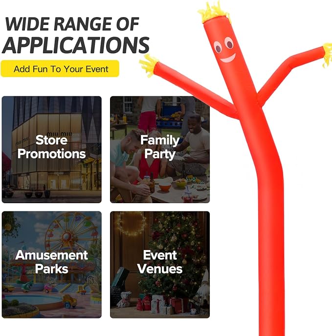 6ft Red Sky Air Puppet Dancer Inflatable Waving Tube Man with Lights & Built-in Blower - Wacky Waving Dancing Tube Guy for Business Promotion Stand Out Christmas Advertising