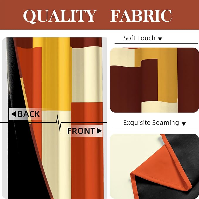 Tyrot Rust Burnt Orange 100% Blackout Curtains for Bedroom 63 inch Long 2 Panels Set Modern Abstract Geometric Black Out Curtains Insulated Room Darkening Window Drapes for Living Room, 52Wx63L