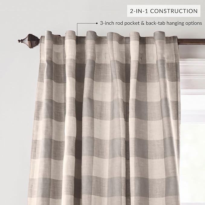 Grainger Buffalo Check Blackout Window Curtain, Gray - 52" W x 84" L