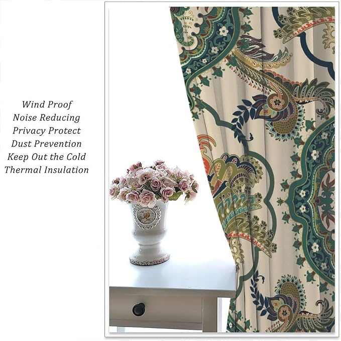 Boho Floral Blackout Curtains, Colorful Mandala Flower Bohemian Ethnic Print Pattern, Bedroom Living Room Kitchen84X84 Inch