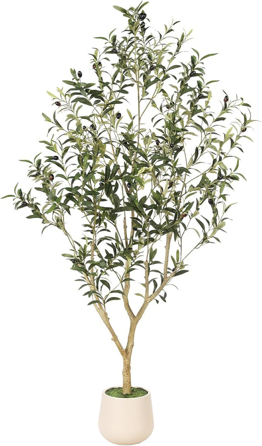 FEELEAD Faux Olive Tree 5ft – Realistic Olive Trees Artificial Indoor with Planter Decor, 5 Feet Tall Fake Tree with Natural Trunk & Lush Leaves, Perfect Faux Tree for Home Office Living Room