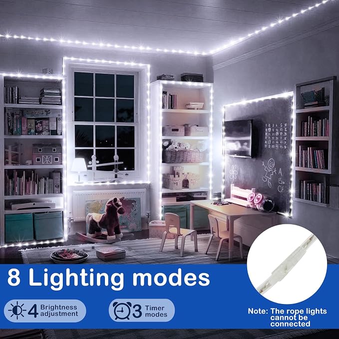 KNONEW 164FT 1000LED Rope Lights for Outside,Outdoor String Lights Waterproof 8 Modes Clear Tube Light for Indoor,Bedroom,Wedding,Garden,Patio,Christmas,Tree,Rv,Holiday Decoration(Cold White)
