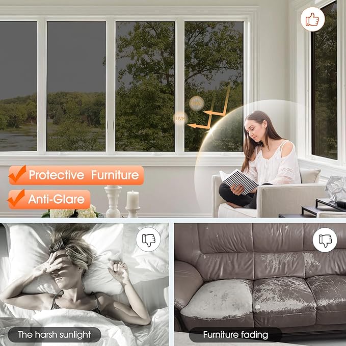 Viseeko Window Tint for Home Window Privacy Film See Out Not in Reflective One Way Window Film UV Sun Heat Blocking Window Film Static Cling for Home Office