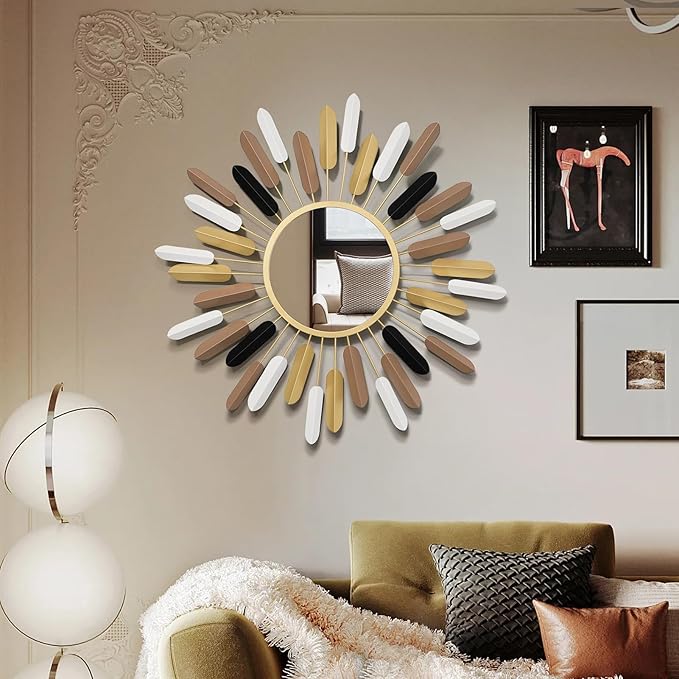 Sunburst Wall Decor Gold Sunburst Mirror,30”Gold Decorative Mirrors for Wall Handmade Living Room & Bedroom