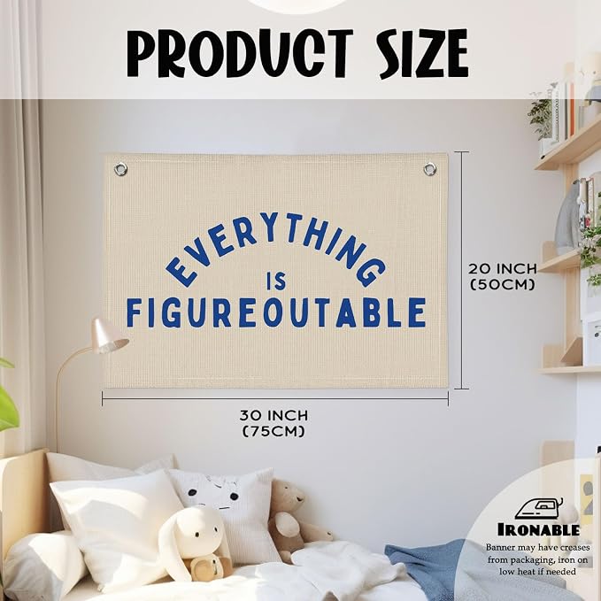 Everything is Figureoutable Inspirational Wall Decor, Motivational Classroom Wall Decor, Classroom Linen Canvas Banner Hanging Flag, 20x30 Inch - Blue