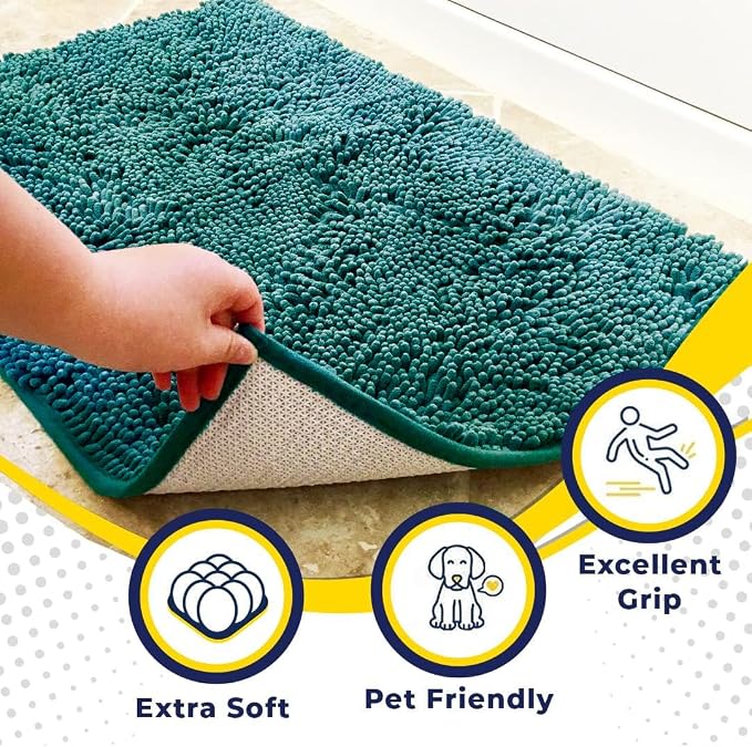 Muddy Mat® | Super Water Absorbent Door Mat Indoor, Microfiber Quick Dry Chenille Entryway Rug, Slip Resistant Front Door Mat, Indoor Mats for Entryway, Machine Washable Pet Rug, Teal 2ft x 4ft