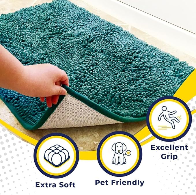 Muddy Mat® | Super Water Absorbent Door Mat Indoor, Microfiber Quick Dry Chenille Entryway Rug, Slip Resistant Front Door Mat, Indoor Mats for Entryway, Machine Washable Pet Rug, Teal 32" x 44"