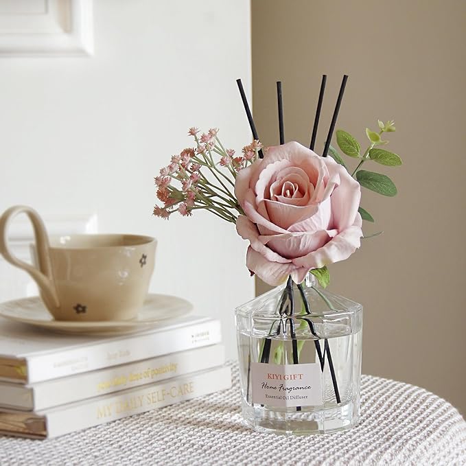 Reed Diffuser Set, 8.4 fl oz Scent Diffuser with 6 Reed Sticks, Home Fragrance,Up to 120 Day Long Lasting Scent,Reed Diffuser for Bathroom,Shelf Decor (Jasmine Rose)