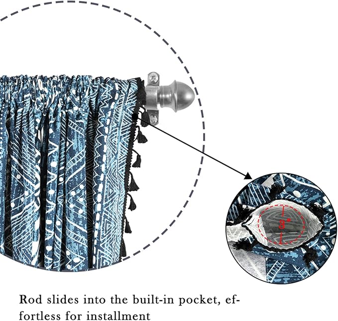 ColorBird Blue Boho Curtains 63 Inch Farmhouse MCM Western Striped Aztec Light Filtering Window Treatment Patterned Drapes for Bedroom Living Dining Room Kitchen Boho Chic Decor