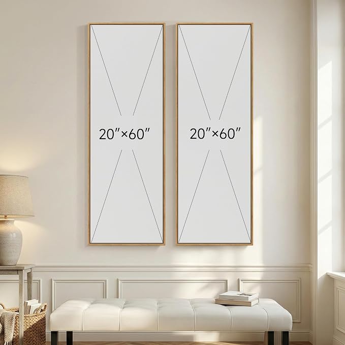 Long Narrow Framed Neutral Abstract Vertical Wall Art Set of 2, Oversized Modern Canvas Prints Paintings Artwork for Walls, Beige Minimalist Pictures for Hallway Entryway Living Room Bedroom Wall Decor