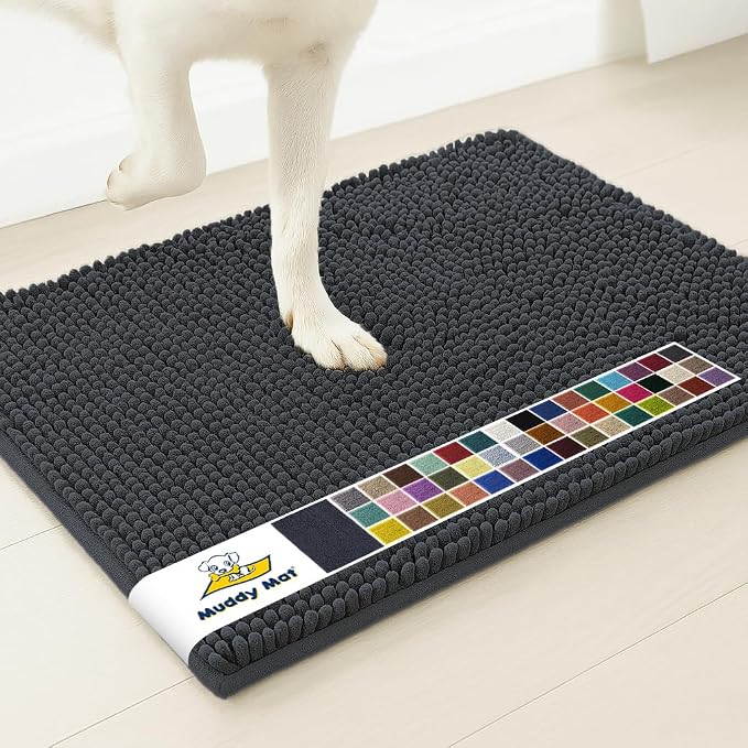 Muddy Mat® | Super Water Absorbent Door Mat Indoor, Microfiber Quick Dry Chenille Entryway Rug, Slip Resistant Front Door Mat, Indoor Mats for Entryway, Machine Washable Pet Rug, Charcoal 32" x 70"