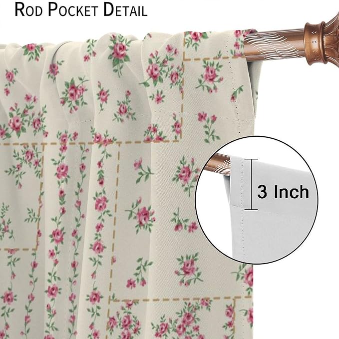 Boho Patchwork Floral Curtains Yellow Red Farmhouse Patchwork Quilted Country Check Print Window Drapes for Bedroom Living Room Kitchen Cafe （W20xL45 Inch） x2 Decor