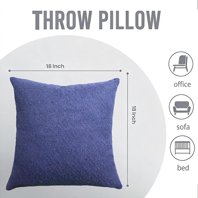 Throw Pillows with Inserts Included, 18x18 Couch Pillows,Throw Pillows for Couch,Cotton-Linen Blend, Blue,2 Pack.