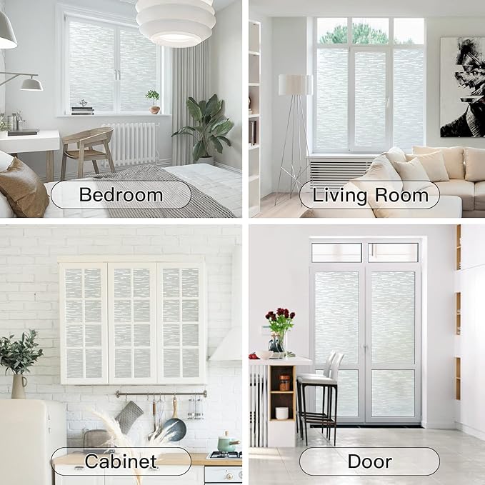 Haton Window Privacy Film, Frosted Glass Film, Sun Blocking Static Cling for Bathroom & Office, Heat Control Anti Glare Removable, UV Rejection Non-Adhesive Covering for Home, 11.8" x 78.7"