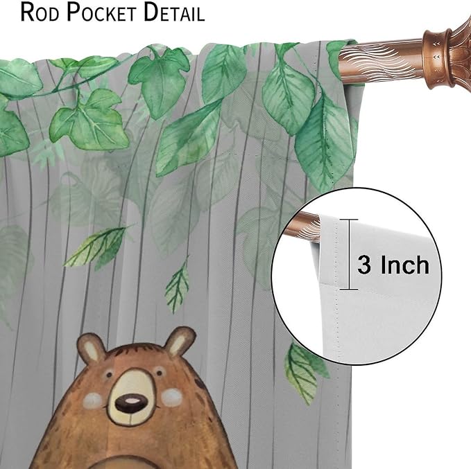 Rustic Animal Curtains, Wild Forest Animal Bear Fox Deer Kids Window Treatments for Living Room Bedroom, Farmhouse Woodland Blackout Drapes 2 Panel Sets, 84x84 Inch