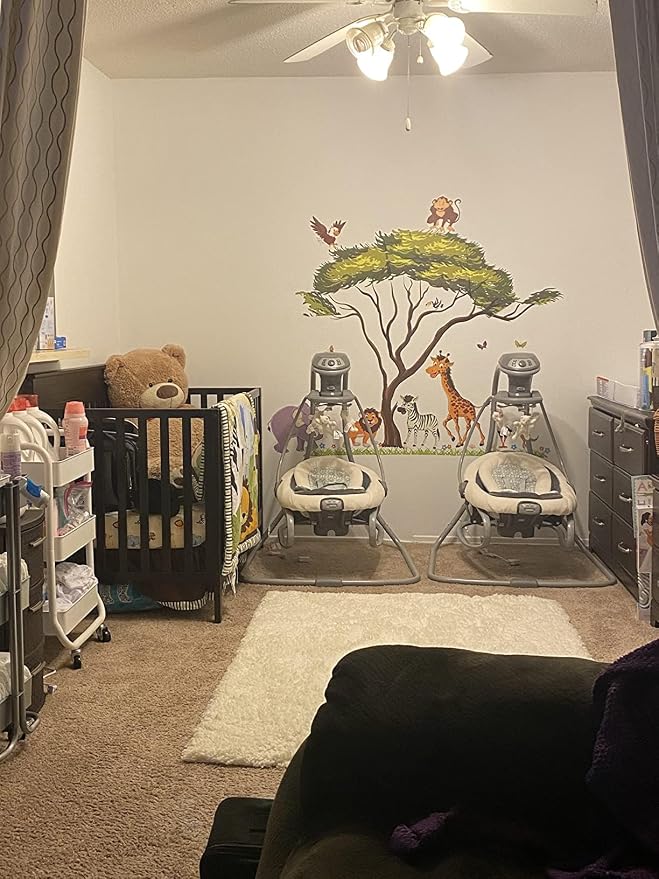 Amaonm Giant Jungle Animal and Tree Wall Decals Removeable DIY Flower Lion Giraffe Monkey Wall Sticker Peel and Stick Wall Decor for Baby Boys Nursery Kids Room Bedroom Living Room Classroom